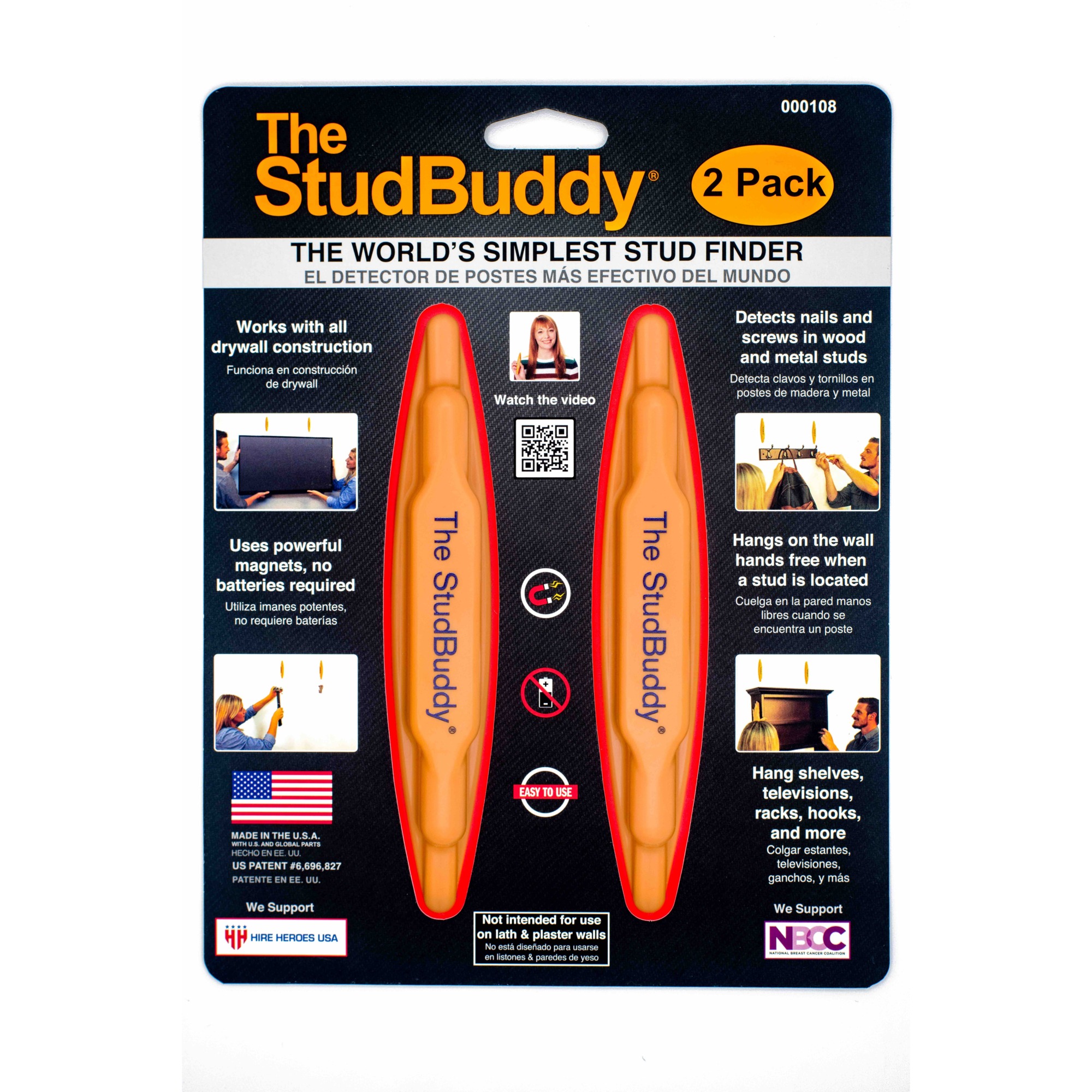 The StudBuddy Magnetic Stud Finder - 2-Pack, Neodymium Magnets, Ergonomic Design, Model# 000108
